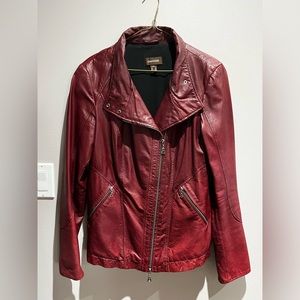 Danier ladies burgundy leather bomber jacket, size S